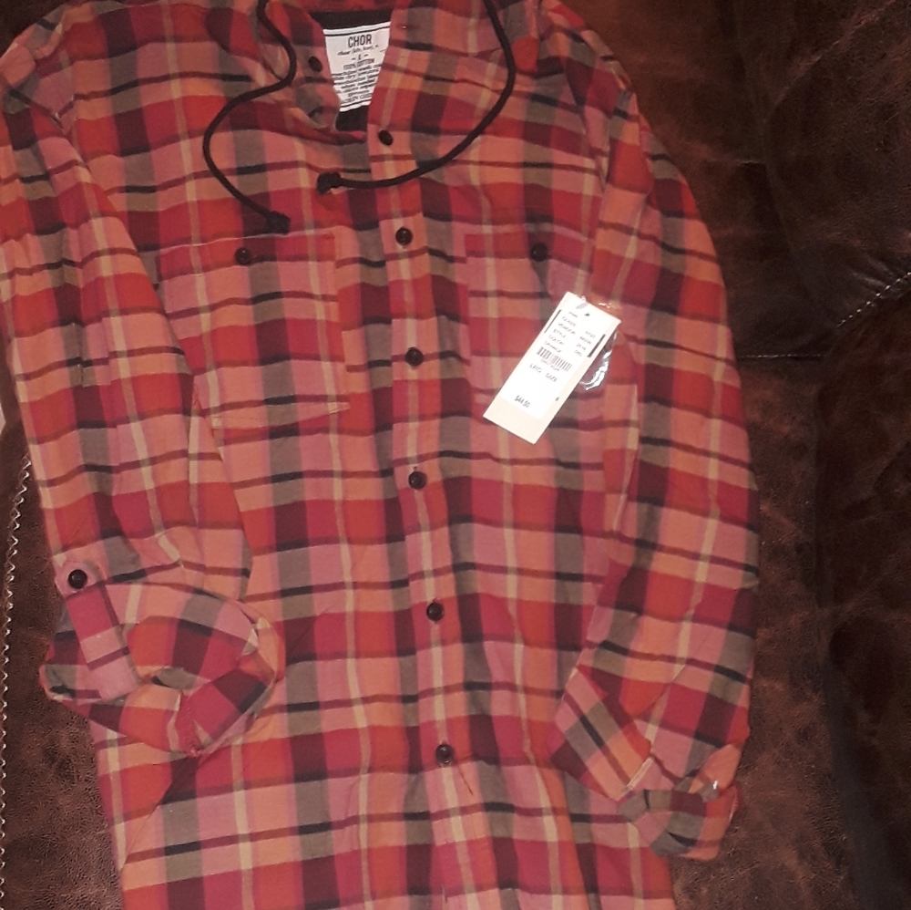 CHOR Orange Plaid Long Sleeve Shirt w/Hoodie